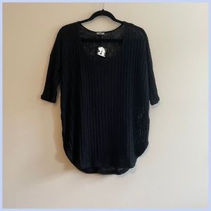 Oversized/Relaxed, Lightweight, Scoop Neck, Black Crochet Top/Coverup - XS